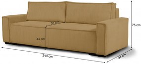 Canapea extensibila cu trei locuri cu taburet SMART SET, mustar