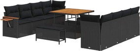 vidaXL Set de canapele pentru grădină cu pernă 12 pcs Negru poliratan