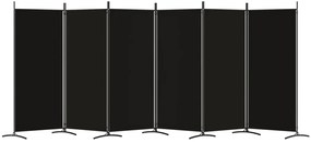 Paravan de camera cu 6 panouri, negru, 520x180 cm, textil