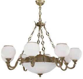 Candelabru cu 8 brate clasic design italian din alama, sticla 9250 RA-L. 9250/8+3