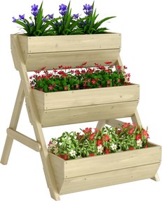 Outsunny Pat vertical cu 3 etaje din lemn, jardiniere 3 compartimente cu orificii de scurgere Verde | Aosom Romania