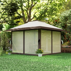 Outsunny Pavilion de grădină 4 x 4 m, cort de grădină cu pereți din plasă, protecție UPF50+, cort de petrecere cu înălțime reglabilă, Bej | Aosom Romania