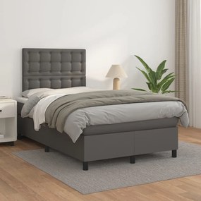 3142837 vidaXL Pat box spring cu saltea, gri, 120x200 cm, piele ecologică