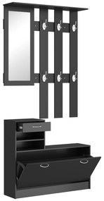 HOMCOM Dulap pentru Intrare Cuier cu Pantofar si Oglinda, Rafturi si Sertar, Dulap Cuier din PAL, 90x10x102 cm, Negru