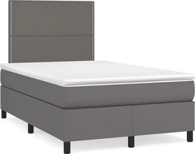 vidaXL Pat box spring cu saltea, gri, 120x200 cm, piele ecologică