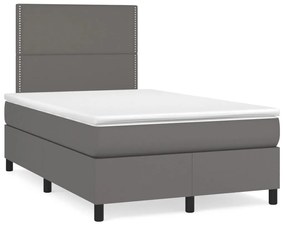 3142777 vidaXL Pat box spring cu saltea, gri, 120x200 cm, piele ecologică