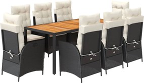 vidaXL Set mobilier de grădină cu perne, 9 piese, negru, poliratan