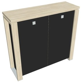 Dulap mediu Verno+ S 140 x 46 x 130 cm, uși de sticlă, salcâm / negru
