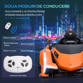 HOMCOM Mașinuță Electrică pentru Copii, Automobil cu Telecomandă, Faruri LED și Muzică, Varsta 3+ Ani, 117x66x50 cm, Portocaliu | Aosom Romania