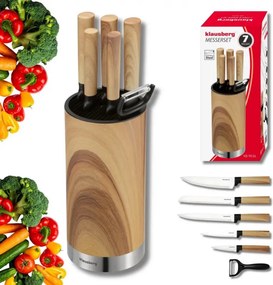 Set de cuțite de bucătărie Klausberg KB 9036, 7 piese, oțel inoxidabil, aspect de lemn, suport, maro