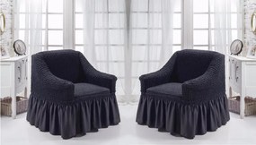 Set 2 huse elastice si creponate pentru fotolii, cu volanas, culoare Cenusiu