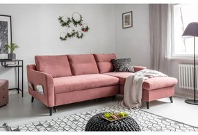 Colțar extensibil din catifea cu șezlong pe partea dreaptă Miuform Stylish Stan, roz