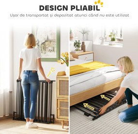 PawHut Poartă pentru Câini de Talie Mică și Medie, Țarc Pliabil cu Structură Modulară cu 5 Panouri, 300x3x74.5 cm, Negru | Aosom Romania