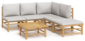 3155103 vidaXL Set mobilier de grădină cu perne gri deschis, 6 piese, bambus