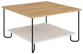 Măsuță de cafea albă/în culoare naturală cu blat cu aspect de lemn de stejar 80x80 cm Tonka – Marckeric