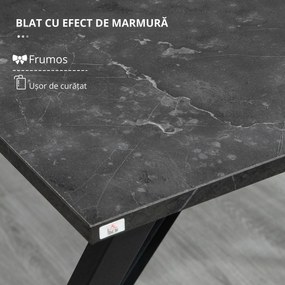HOMCOM Masă de Bar Rectangulară pentru 4, Blat Efect de Marmură, Design Modern, 120x60x102 cm, Negru | Aosom Romania