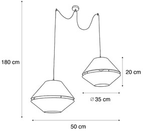 Lampă suspendată neagră cu abajur dublu de catifea verde cu interior auriu cu 2 lumini - Cava Luxe