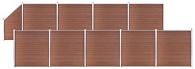vidaXL Set panouri gard, 9 pătrate + 1 oblic, maro, 1657x186 cm, WPC