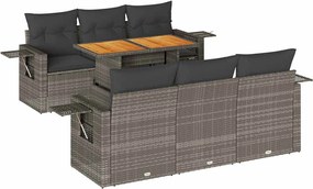 vidaXL Set canapele de grădină, 7 piese, cu perne, gri, poliratan