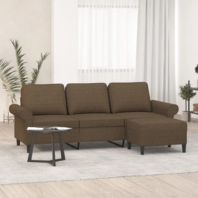 3153654 vidaXL Canapea cu 3 locuri cu taburet, maro, 180 cm, material textil