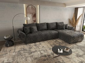 Colțar extensibil dumonde cu ladă de depozitare si sezut confortabil din spuma high-density, Berlin XL Euphoria Negru 350x185 cm II