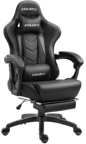 DOWINX Scaun gaming, ergonomic, suport lombar cu masaj, spătar rabatabil, tetieră, suport pentru picioare, rezistent 150 kg, piele PU, Negru