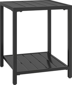 Outsunny Măsuță laterală 45 x 45 cm, rezistentă la intemperii, masă de grădină cu design cu lamele, raft, picioare reglabile, suport 30 kg | Aosom Romania