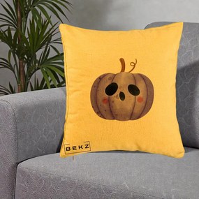 Perna Decorativa Dovleac Halloween Mov Kawaii, 40x40 cm, Galben, Husa Detasabila, Perna Inclusa, BEKZ®