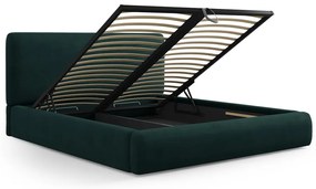 Pat matrimonial verde închis tapițat cu spațiu de depozitare cu somieră 140x200 cm Colonel – Cosmopolitan Design