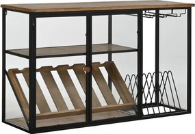 Suport pentru sticle din metal, lemn și sticlă, 102x32x60 cm, finisaj natural/negru