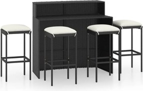 vidaXL Set mobilier bar de grădină cu perne, 5 piese, negru