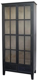 Vitrina din lemn masiv si MDF, cu 2 usi si 2 sertare, aspect vintage