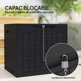 Outsunny Cufăr de Exterior de 93L cu Mânere Integrate și Cârlig pentru Lacăt, 56x41x50 cm, Negru | Aosom Romania