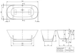 Cada free-standing, Villeroy&amp;Boch Antheus, compozit Quaryl, 175x80cm, Anthracite - Alb Alpin, UBQ175ANH7F4BCV-01