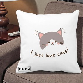 Perna Personalizata I Just Love Cats Pisica Kawaii, 40x40 cm, Alba Mata, Husa Detasabila, Perna Inclusa, BEKZ®