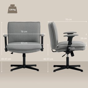 HOMCOM Scaun de birou cu cotiere rabatabile, scaun lat pentru birou cu aspect de in, reglabil pe înălțime, bază din oțel, gri | Aosom Romania