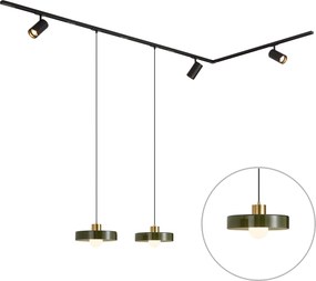 Sistem de șine modern negru cu 2 pendule verzi și 3 spoturi monofazate - Iconic Jeana Luxe Jina