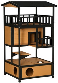 PawHut Casa de pisici, casă de pisici pentru exterior, rezistentă la vreme, 75,5 cm x 75 cm x 137 cm, Galben | Aosom Romania
