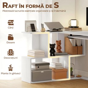 HOMCOM Birou pe Colț Modern cu Tavă Glisantă pentru Tastatură și Rafturi cu 4 Nivele, Alb | Aosom Romania
