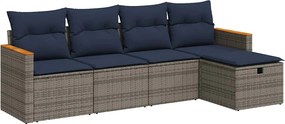 vidaXL Set canapea de grădină cu perne, 5 piese, gri, poliratan