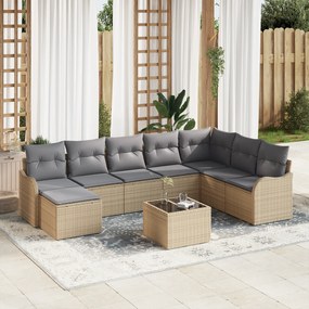 Set 9 canapele grădină cu perne din ratan negru