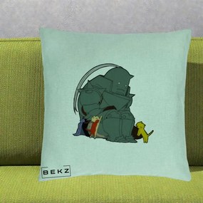 Perna Personalizata Fullmetal Alchemist Alphonse cu Pisici, 40x40 cm, Verde Menta, Husa Detasabila, Perna Inclusa, BEKZ®