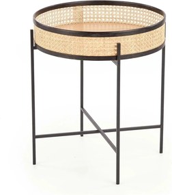 Masuta cafea LANIPA, negru/stejar natural, ratan/otel, 50x50x55 cm