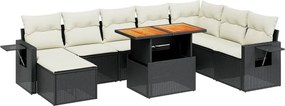 vidaXL Set mobilier de grădină cu perne, 9 piese, negru, poliratan