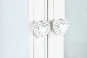 Vitrină shabby chic din lemn, alb, cu 2 uși vitrate, 3 rafturi, 2 sertare și decor cu trandafiri, finisaj patinat, 193 x 76 x 39 cm, „Magnolia”
