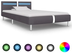 vidaXL Cadru de pat cu LED, gri, 90 x 200 cm, piele artificială
