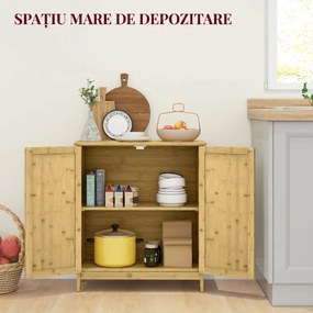 HOMCOM Comodă în Stil Boho din Rattan și Bambus, Dulap cu 2 Uși și Raft Interior, 60x27x67.5 cm, Lemn Natural | Aosom Romania