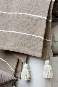 Pled țesut din bumbac și fibre reciclate, latte, cu dungi crem și ciucuri, 150 x 130 cm, „Aix”