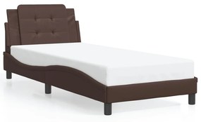3214070 vidaXL Cadru de pat cu lumini LED, maro, 80x200 cm, piele ecologică