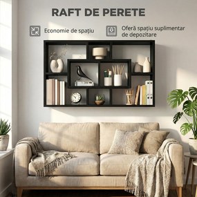HOMCOM Etajeră de Perete cu 8 Compartimente, 85 x 14,5 x 47,5 cm, Lemn, Negru | Aosom Romania